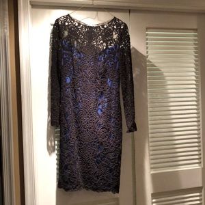 Black lace dress with blue underlay